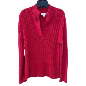 Liz Claiborne Red Cable Knit 100% Cotton Pullover Sweater Long Sleeve Women's L